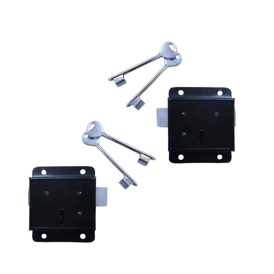 Lot de 2 serrures à pression noires 75 mm 3" - Serrure à fixation frontale pour porte/portail/abri de jardin avec clés