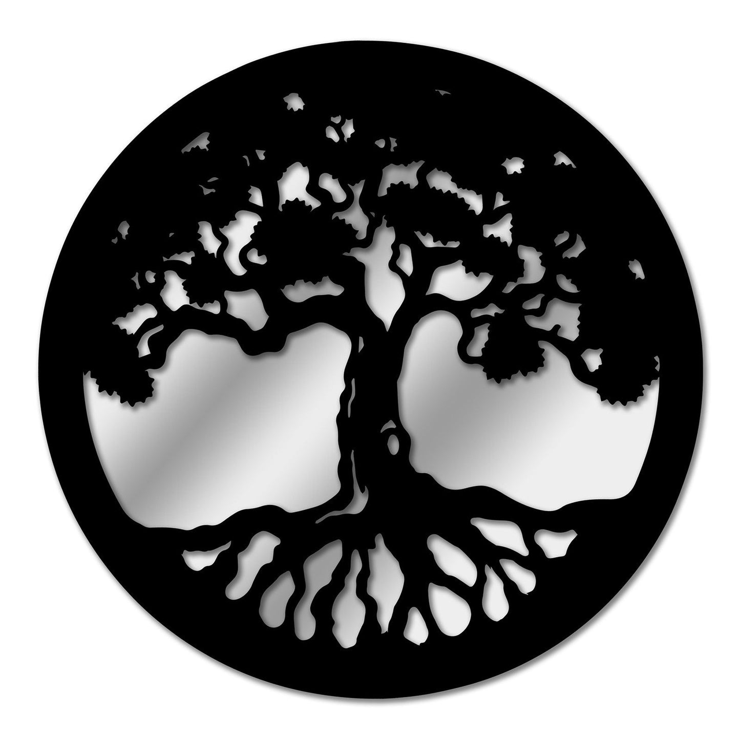 Miroir rond en métal avec silhouette d'arbre de vie - Noir ou bronze