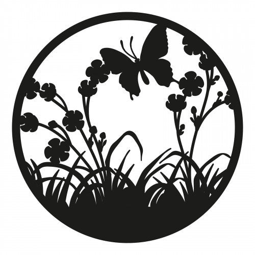 Silhouette de papillon volant rond en métal