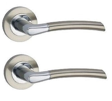 Poignée de porte ronde style Indiana avec loquet et rosace en chrome nickel satiné