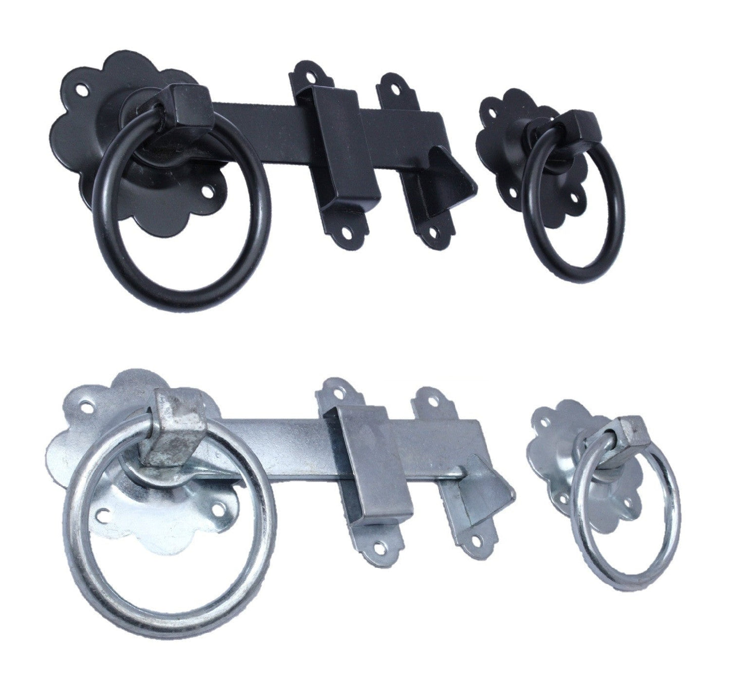 Ensemble de loquets de portail à anneau, grand modèle, finition BZP noire, loquet de porte de jardin 6"
