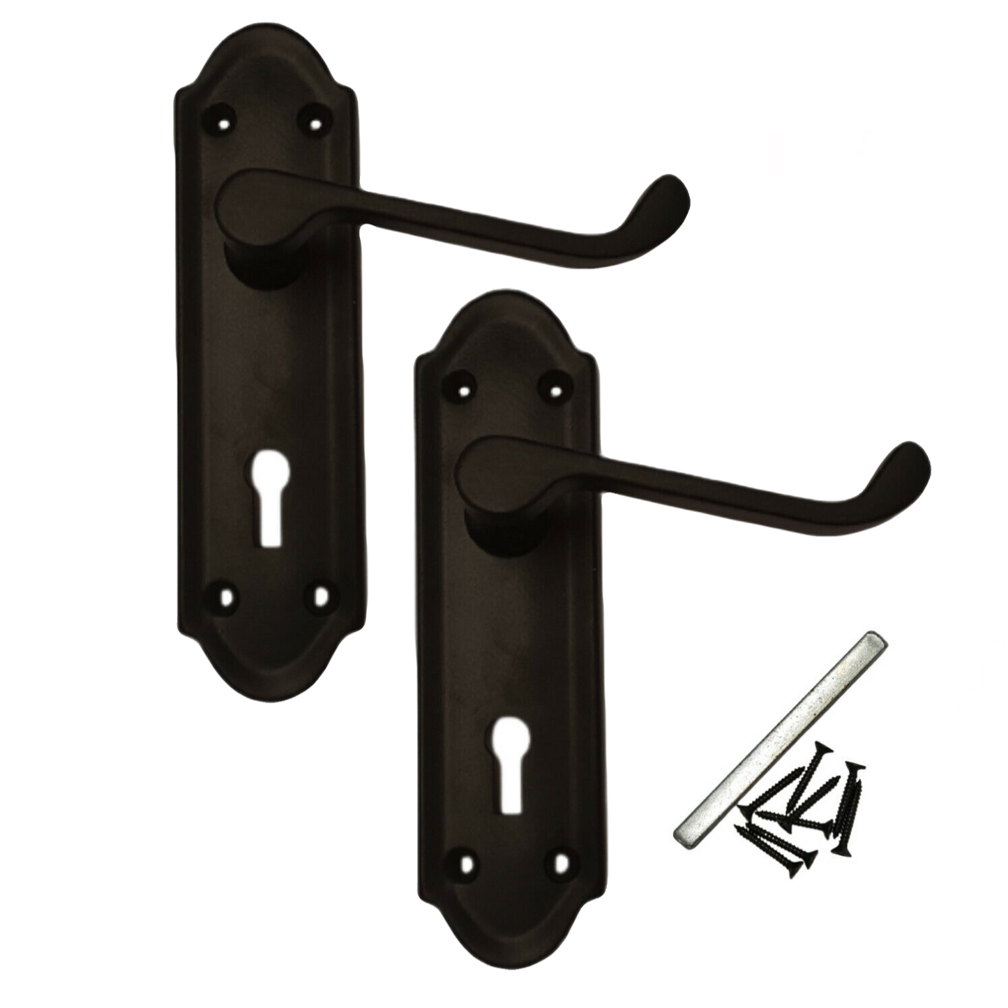 Poignée de porte Ashford avec serrure à clé et levier à défilement - Pack de serrures à clé chromées noir mat