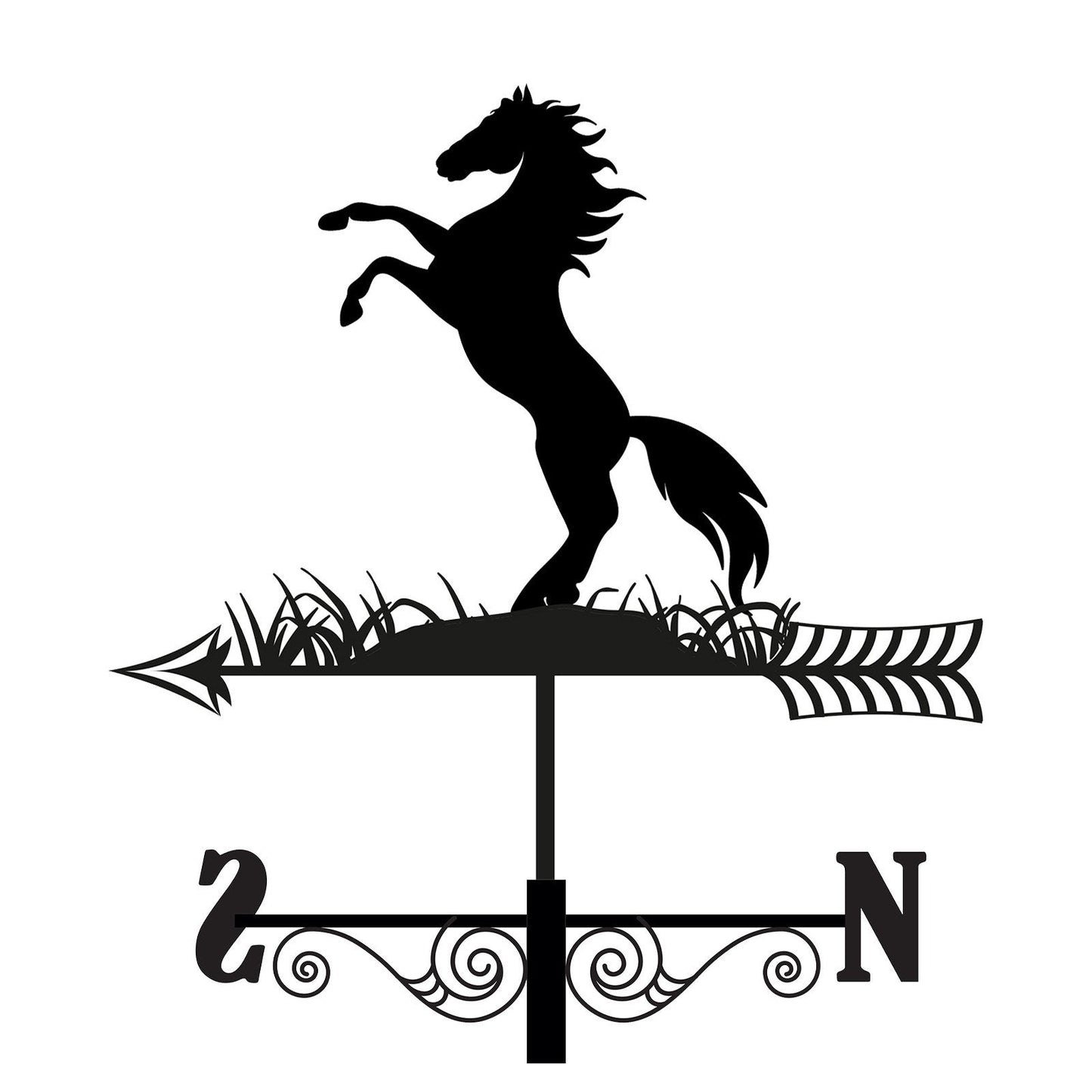 Girouette en métal représentant une silhouette de cheval cabré