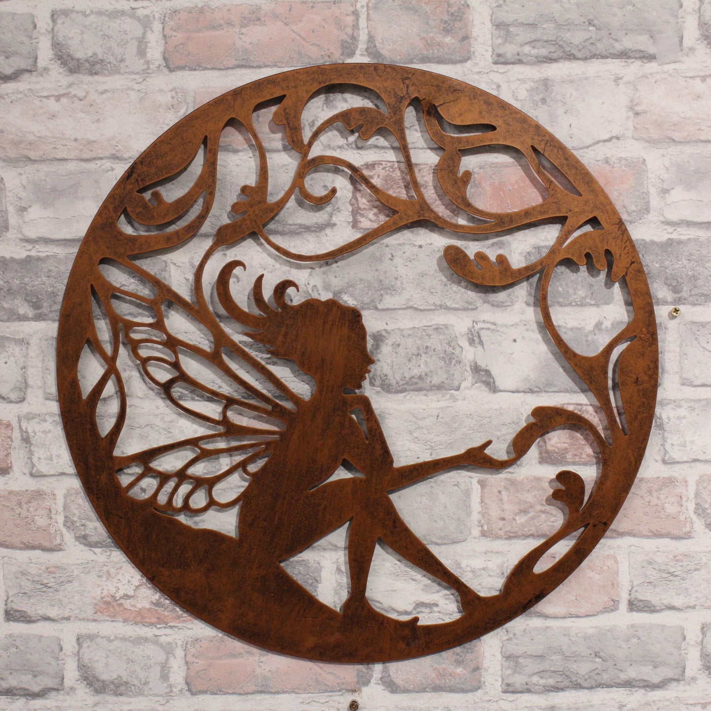 Décoration murale ronde en métal, silhouette de fée, bronze noir