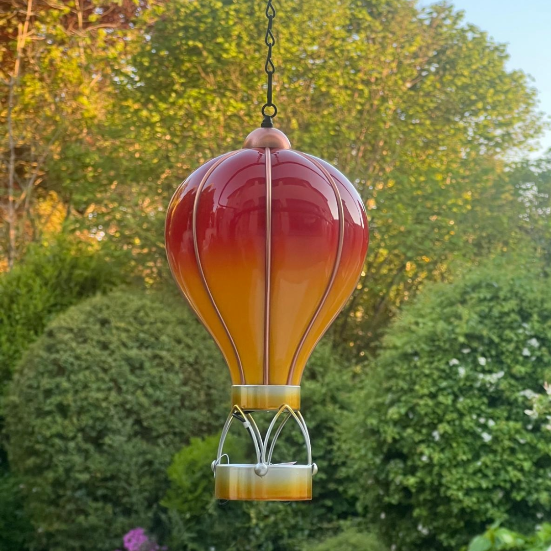 Montgolfière solaire rouge flamme – Lampe LED suspendue d'extérieur pour décoration de jardin, terrasse et porche