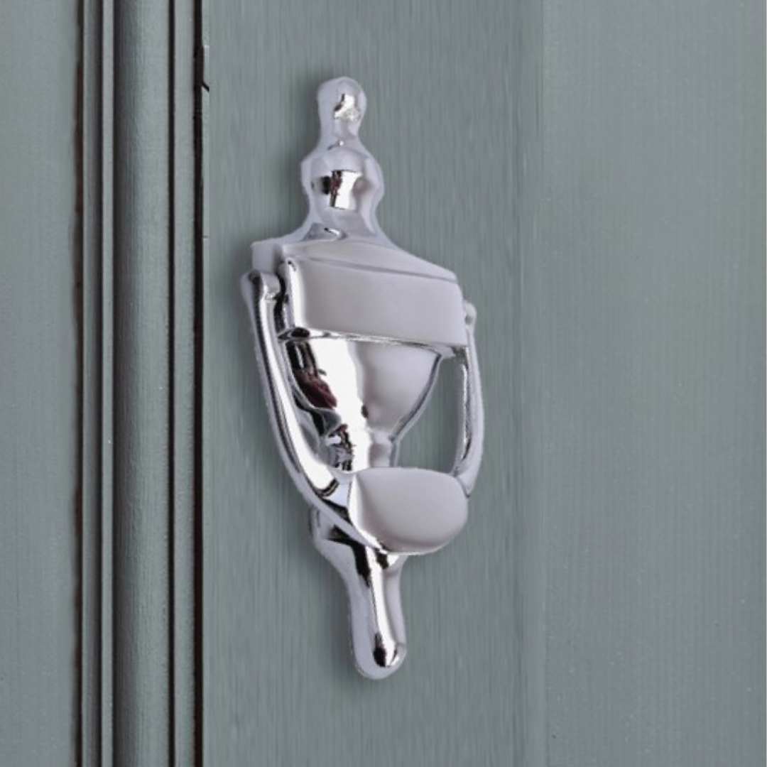 Heurtoir de porte victorienne en laiton massif chromé de 15 cm, style urne, pour porte d'entrée victorienne