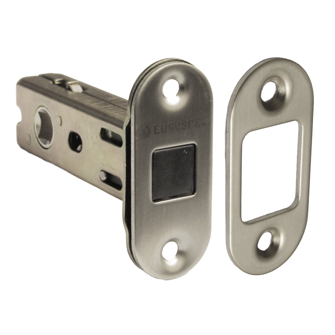 Loquet tubulaire magnétique à mortaise, axe de 57 mm, Eurospec, rond, en acier inoxydable satiné, 7,6 cm, pour portes