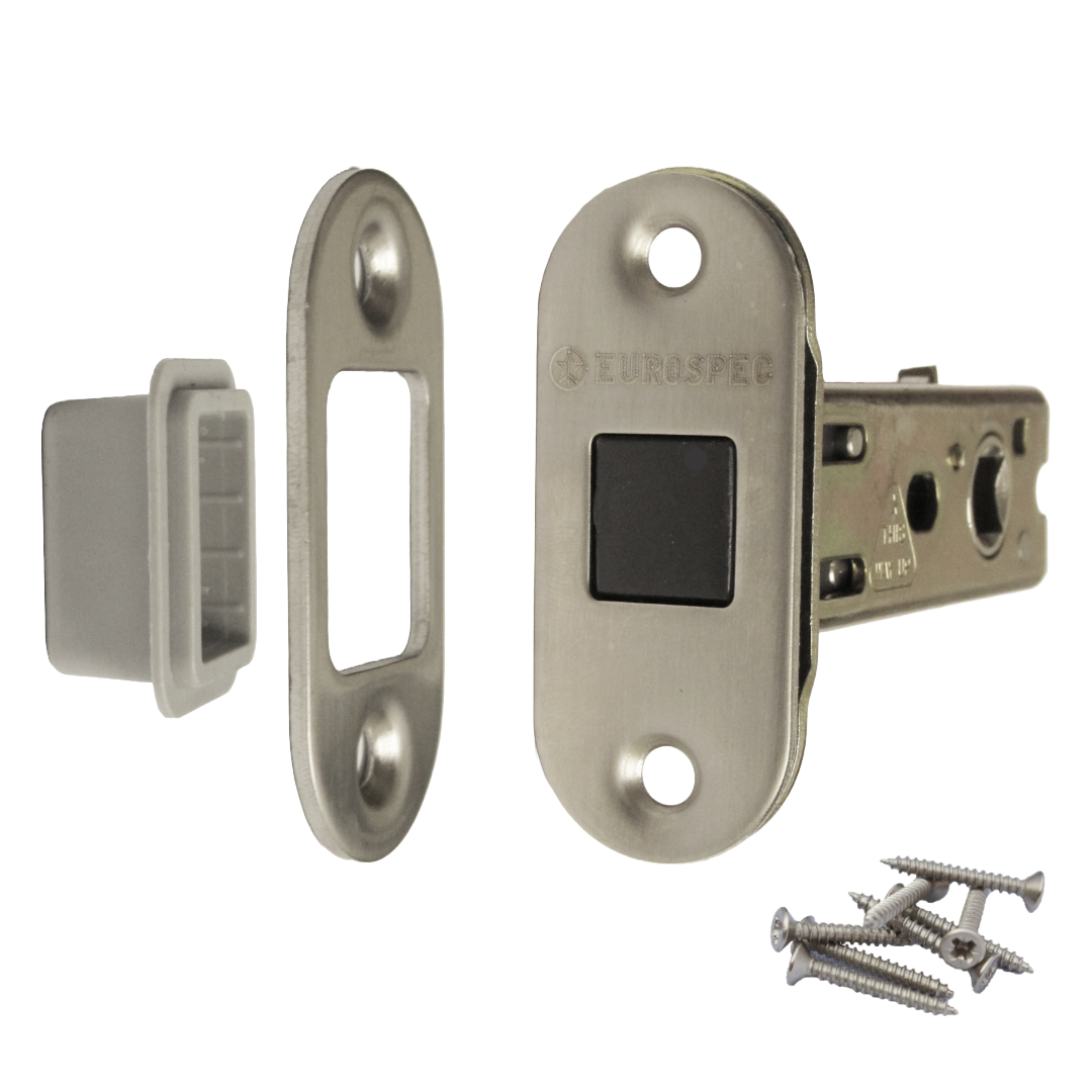 Loquet tubulaire magnétique à mortaise, axe de 57 mm, Eurospec, rond, en acier inoxydable satiné, 7,6 cm, pour portes