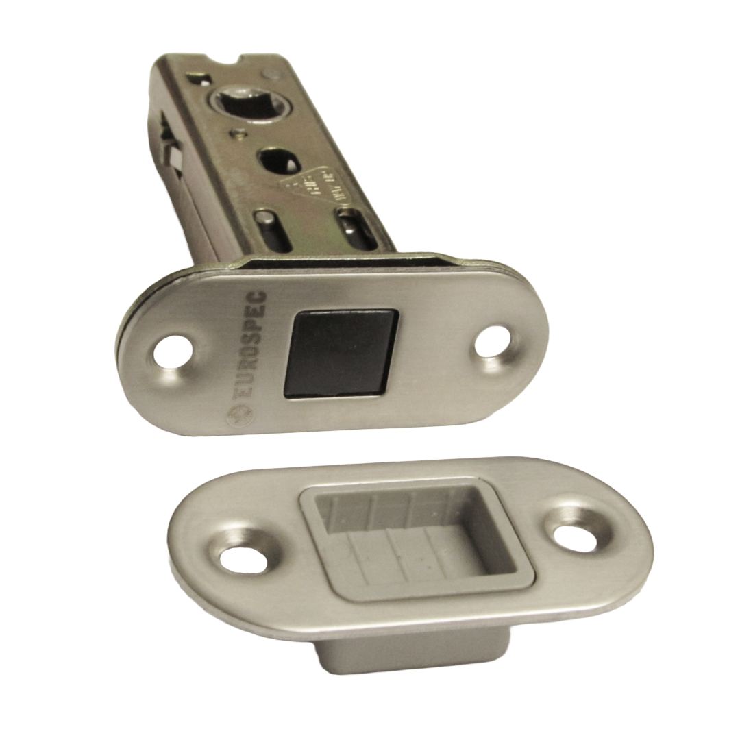 Loquet tubulaire magnétique à mortaise, axe de 57 mm, Eurospec, rond, en acier inoxydable satiné, 7,6 cm, pour portes