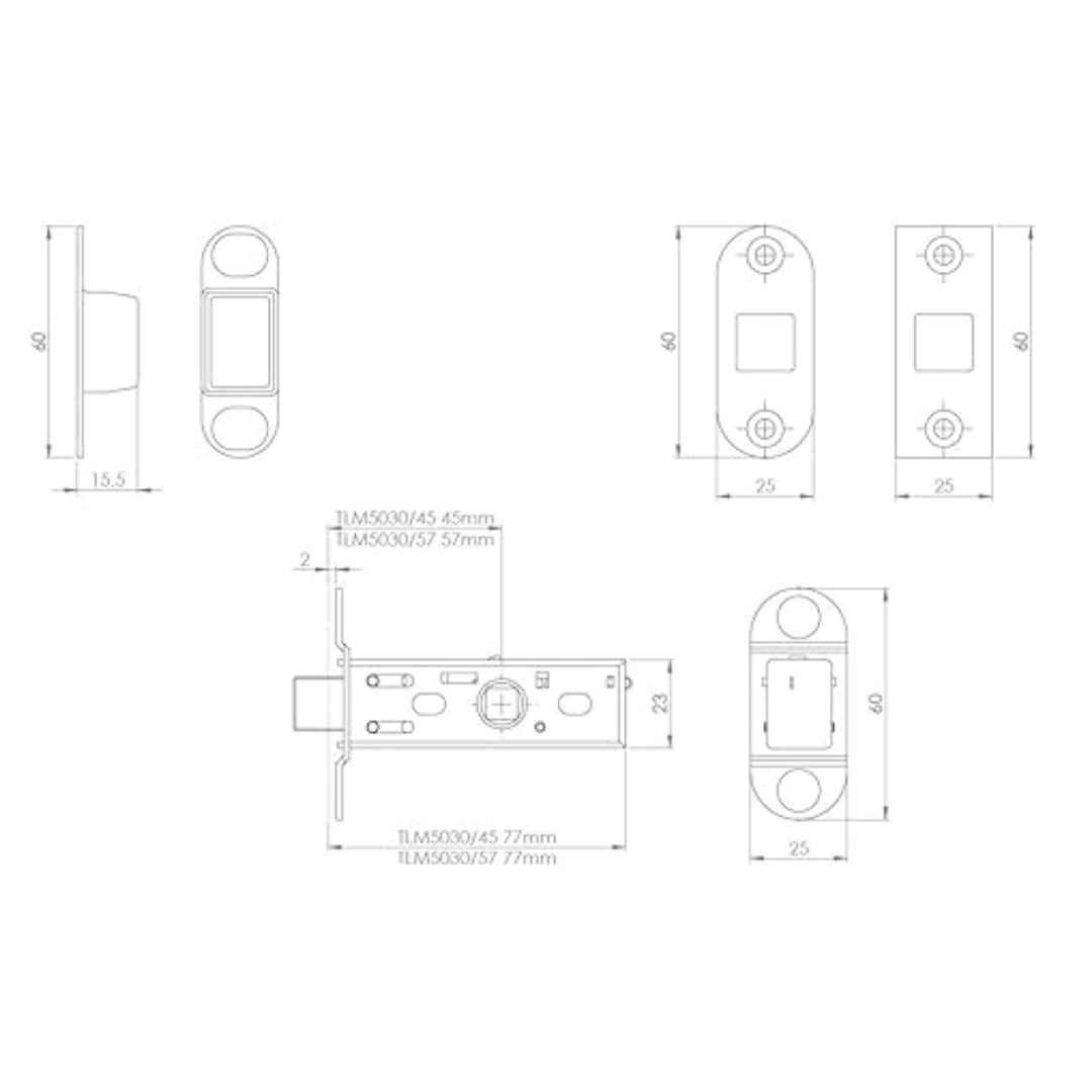 Loquet tubulaire magnétique à mortaise, axe de 57 mm, Eurospec, rond, en acier inoxydable satiné, 7,6 cm, pour portes