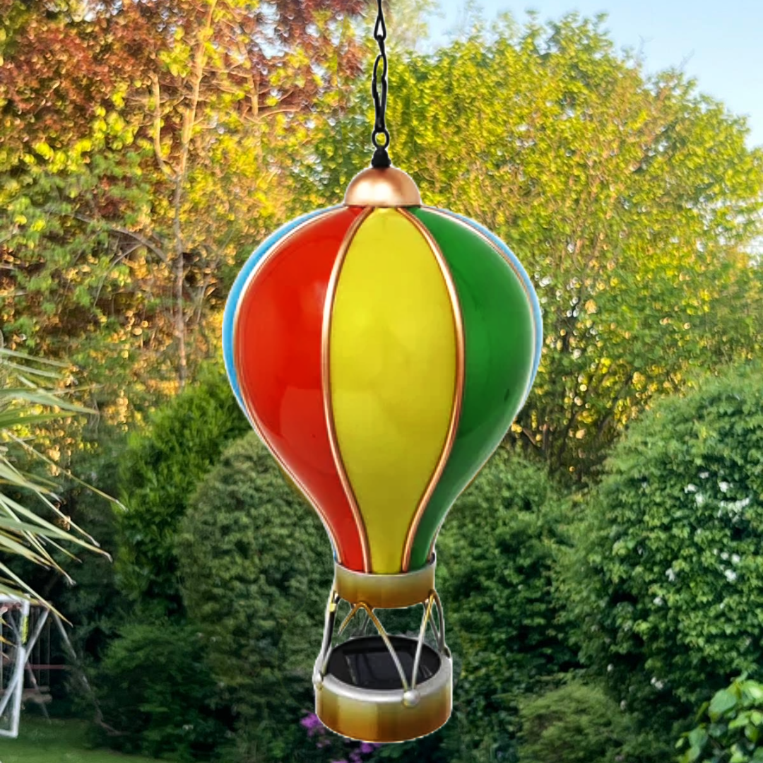 Montgolfière solaire arc-en-ciel – Lampe LED suspendue d'extérieur pour décoration de jardin, terrasse et porche