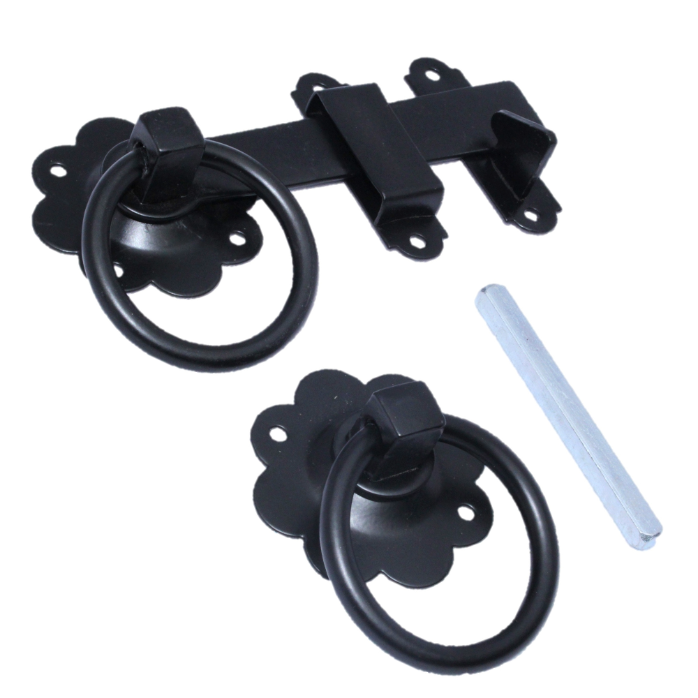 Kit de fixation pour portail latéral de jardin, 3 charnières en T, loquet à anneau, jeu de boulons Brenton, NOIR