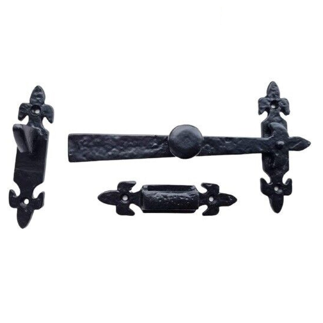 Loquet Suffolk en fonte noire antique avec fleur de lys - Intérieur/extérieur