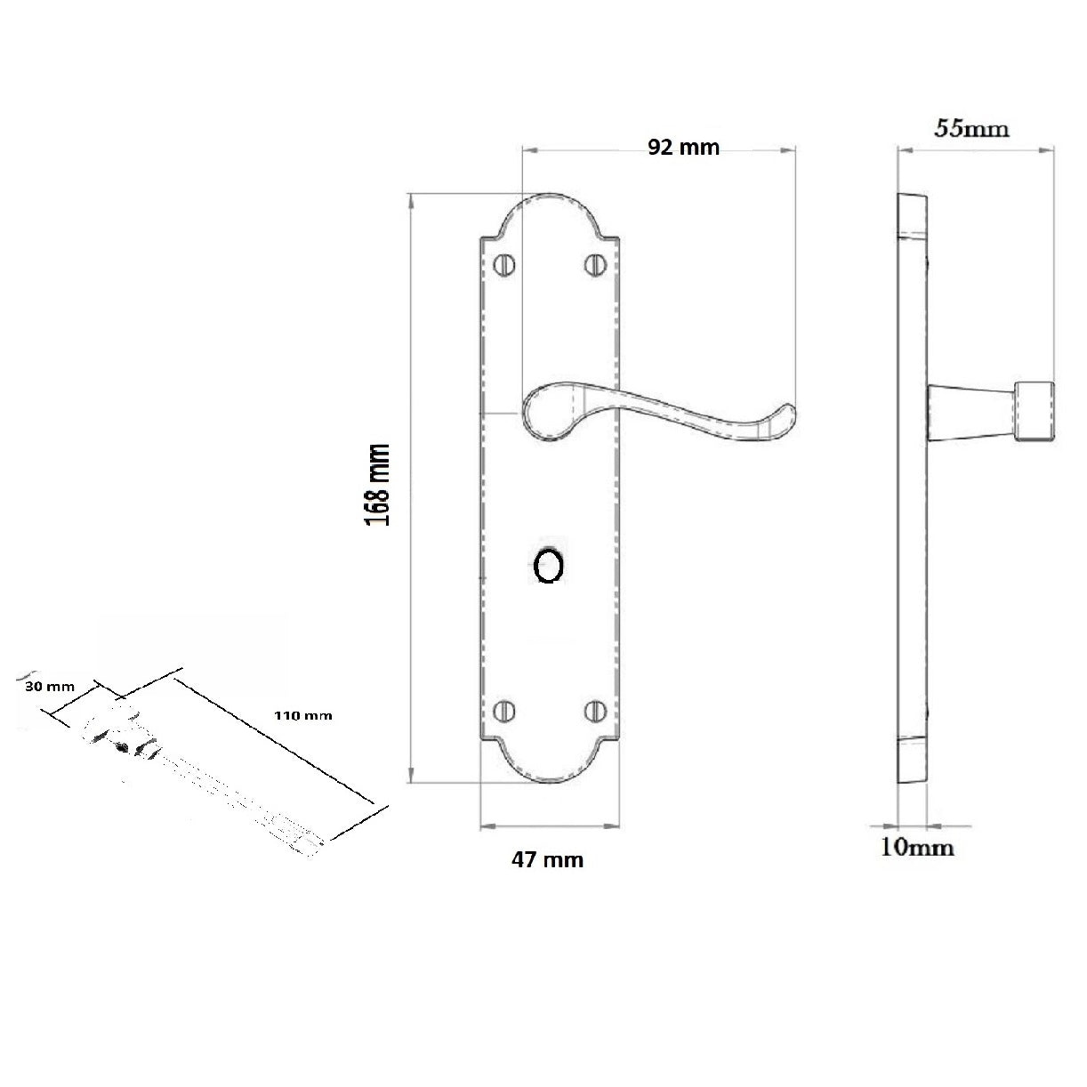 Poignée de porte Ashford pour salle de bain, levier à défilement – Noir mat