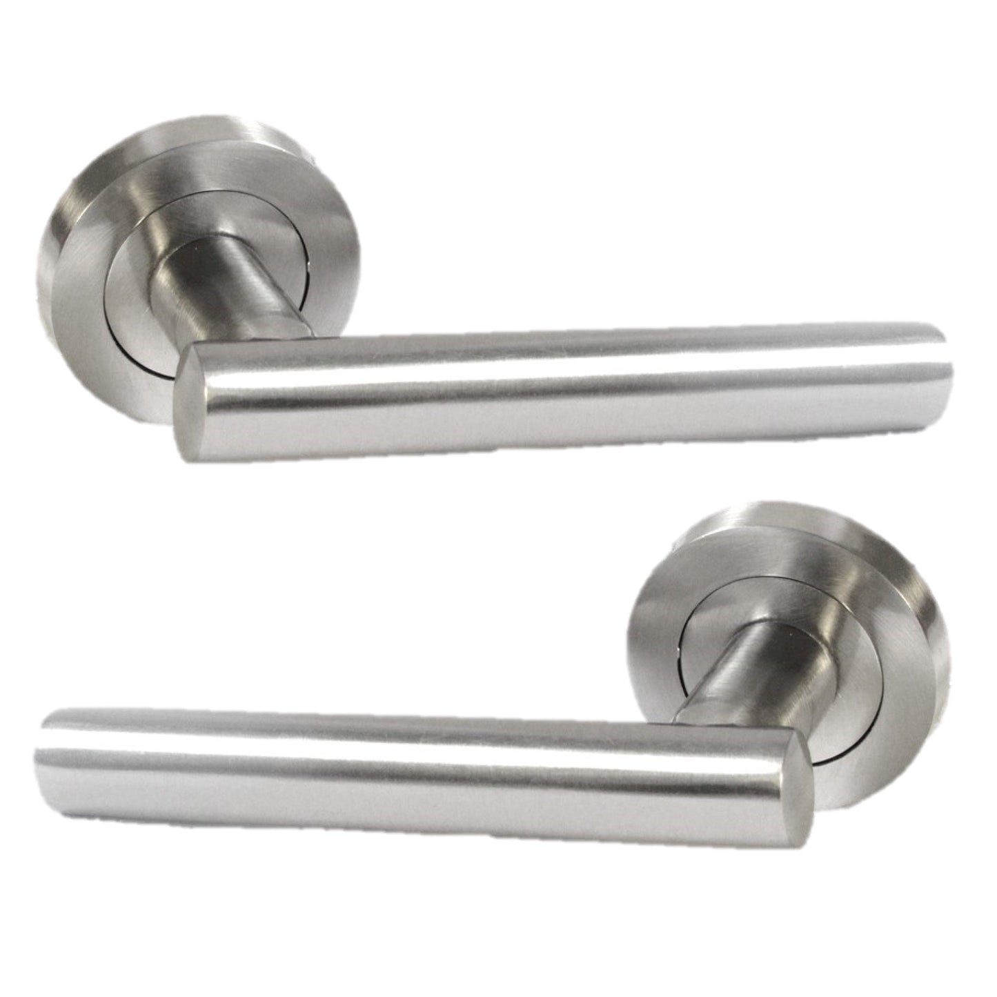 Poignées de porte à levier droit en T sur rosace, bouton tournant, serrure et charnières - Satin