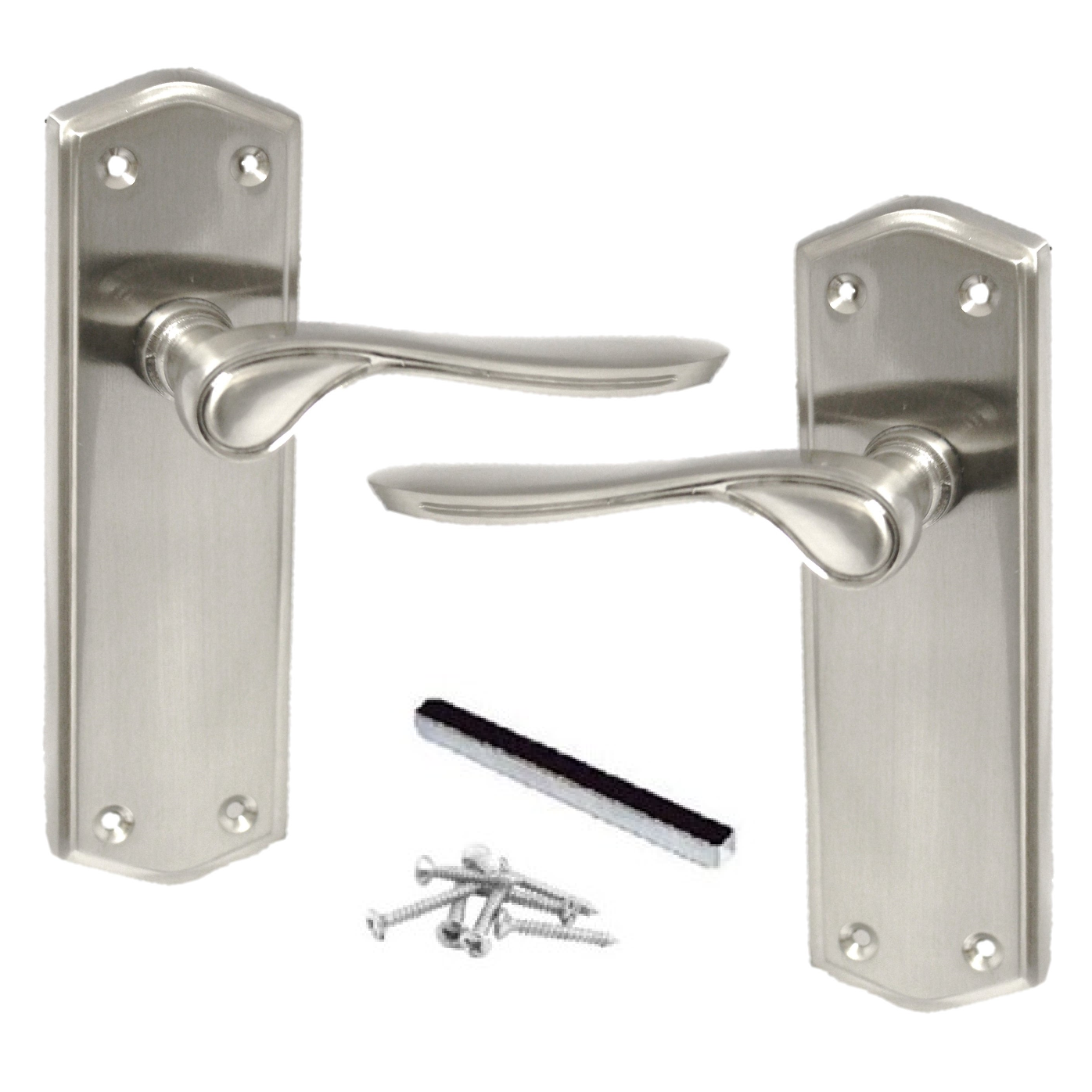 Poignées de porte Stellar à levier à volutes, loquet interne - Satin 170 mm x 50 mm