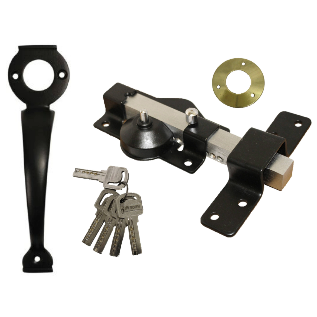 Serrure de portail à pêne longue course 50/70 mm pour garage, hangar, 5 clés et poignée