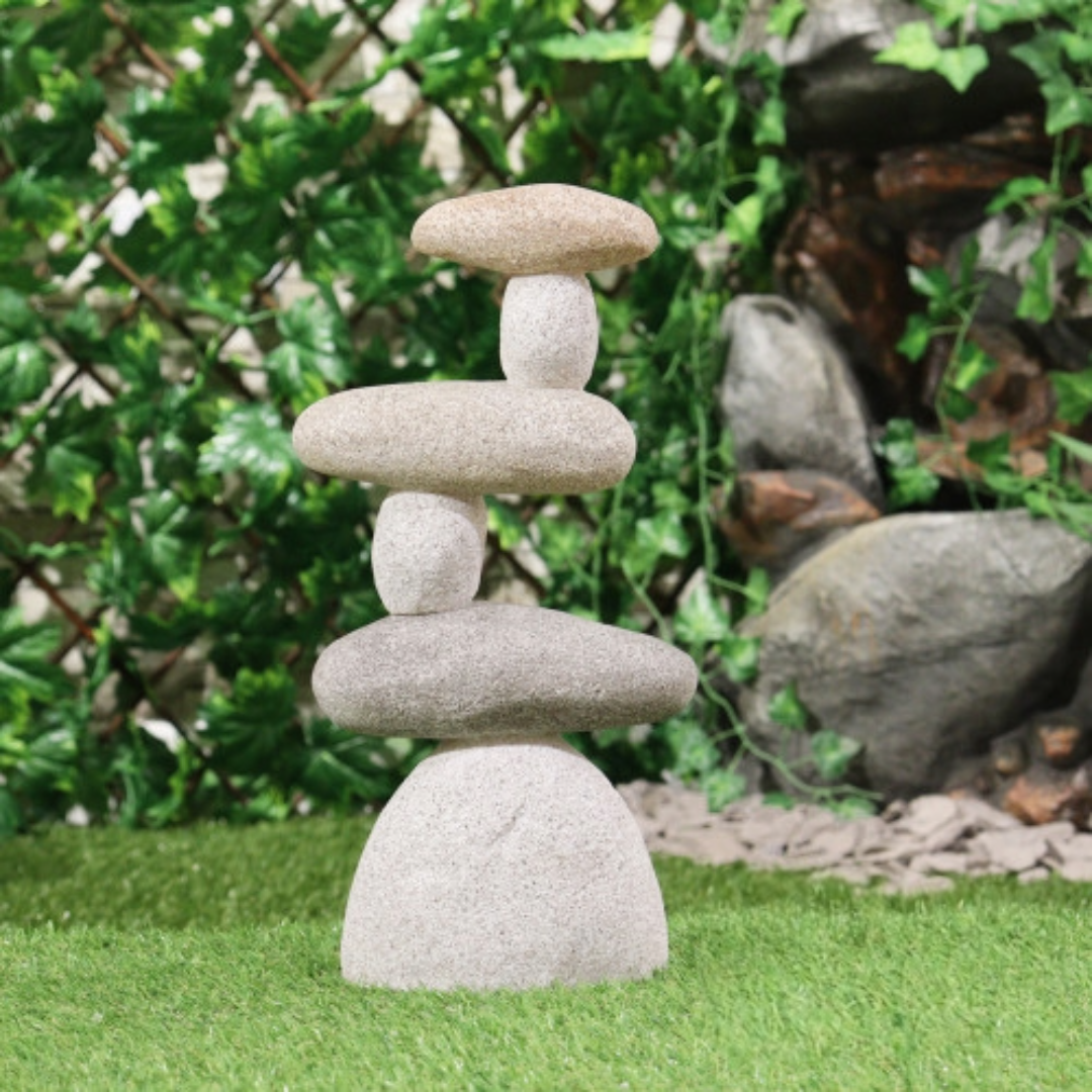 Cairn de pierre, sculpture en résine, pile de 6 - Pierres d'équilibre, sculpture zen, décoration de jardin - Ornement de spa de paix