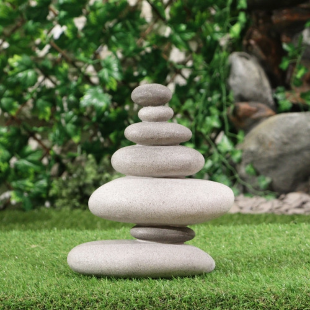 Cairn de pierre, sculpture en résine, pile de 7 pierres d'équilibre, sculpture zen, décoration de jardin, ornement de spa de paix