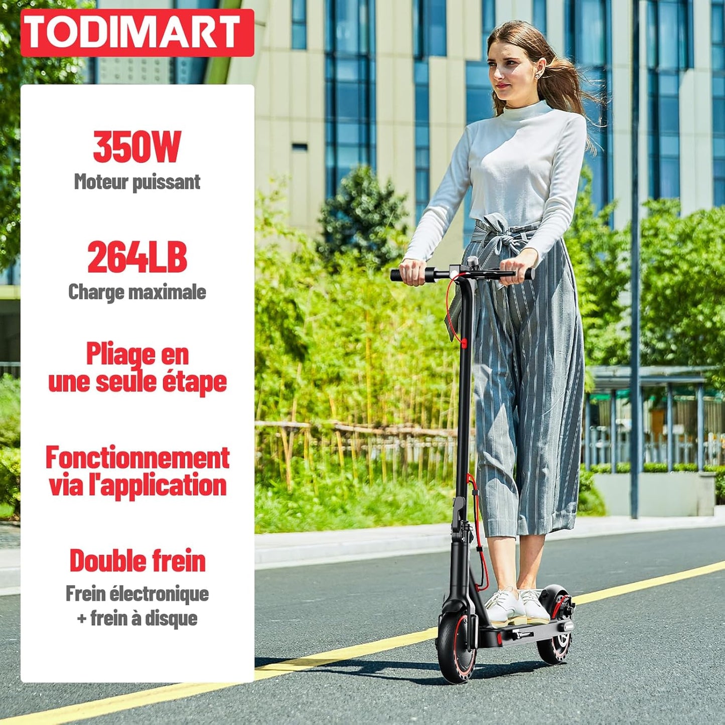TODIMART T3 trottinette électrique 350W/35km, pneus nid d'abeille, charge 120kg