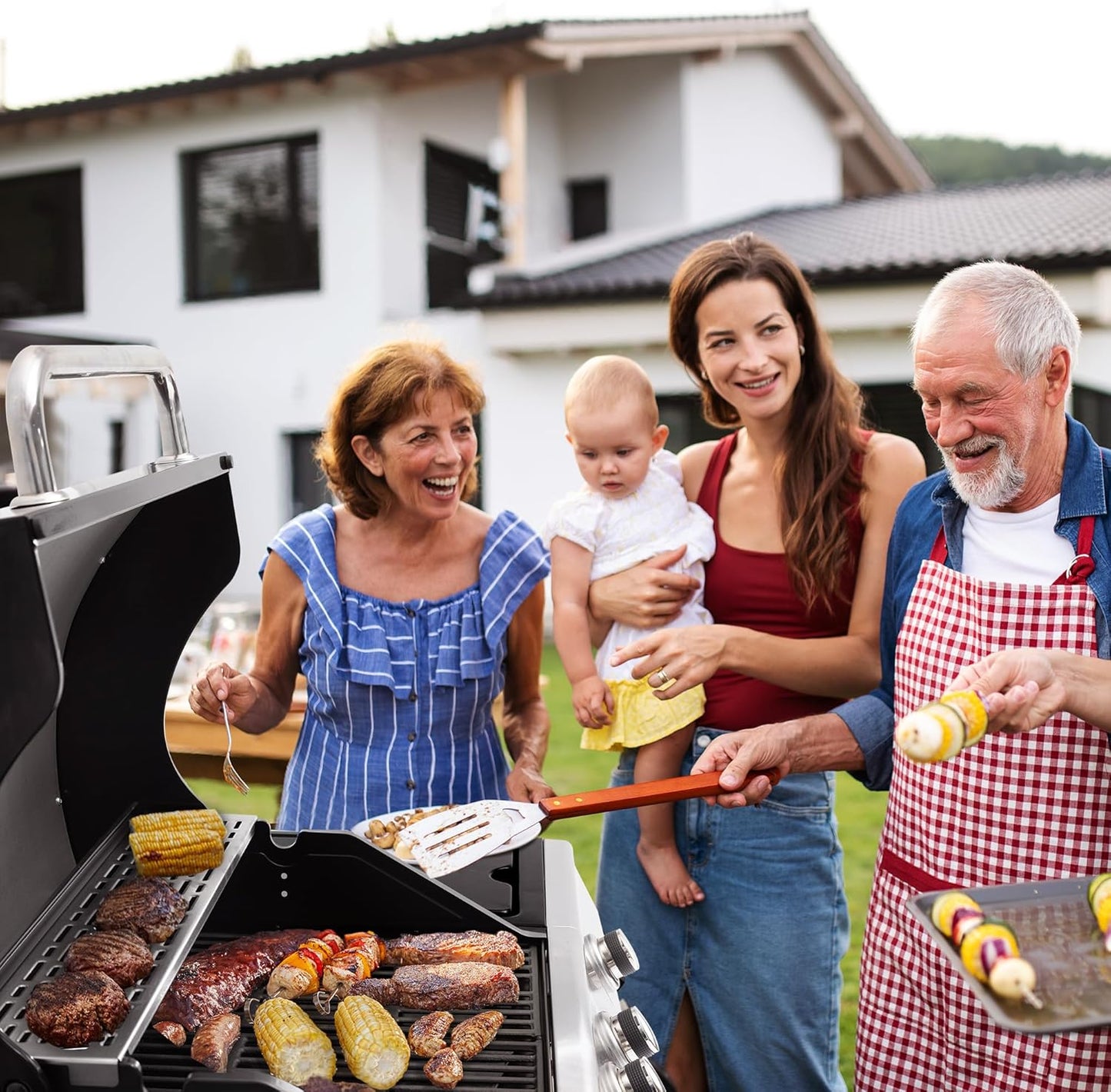 Royal Gourmet barbecue gaz 4+1 brûleurs inox, 14.5kW, jardin, roues et portes