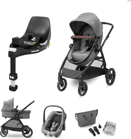 Maxi-Cosi Zelia S poussette 3-en-1 + base ISOFIX FamilyFix, 0–4 ans, gris