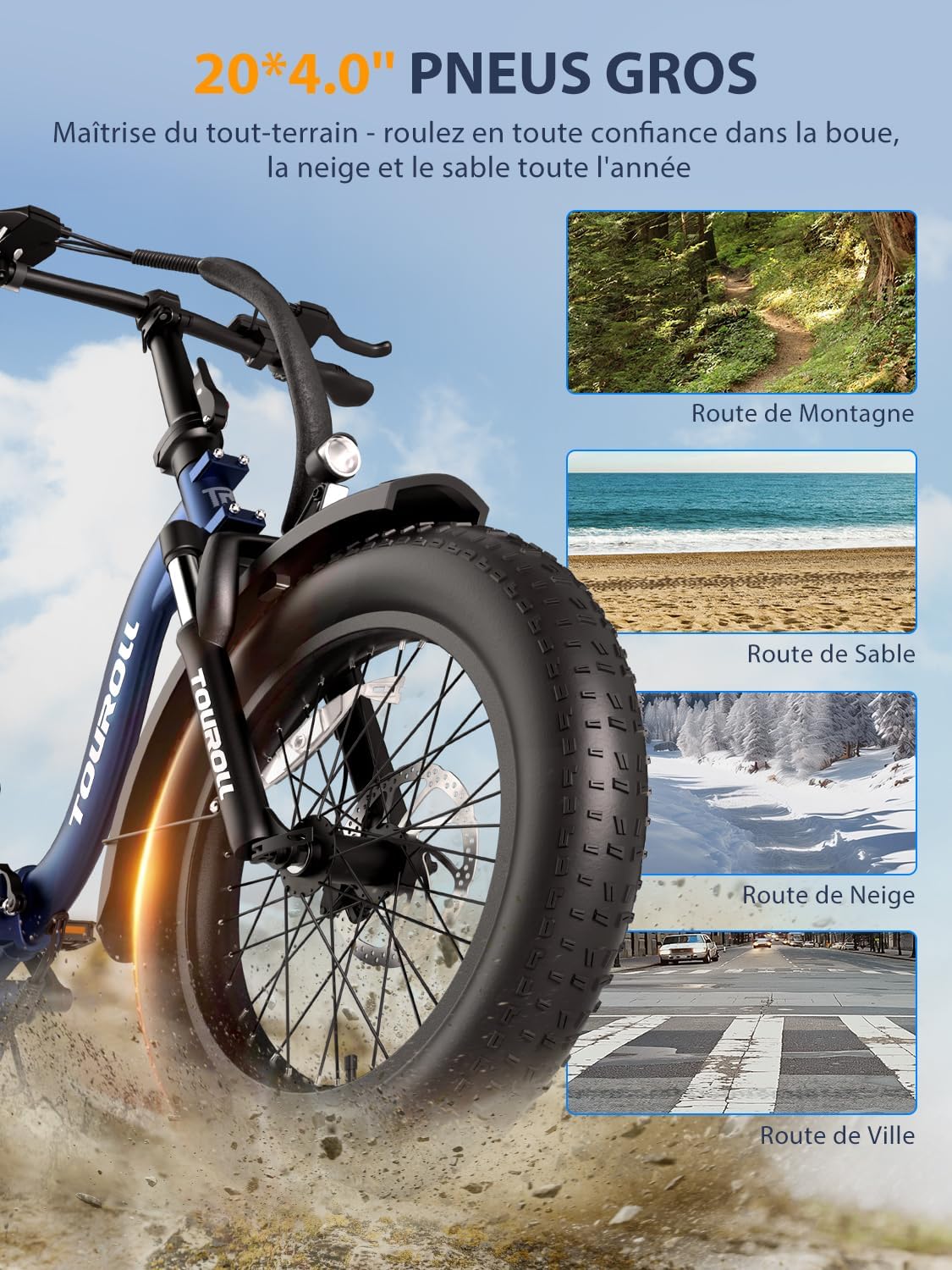 Touroll S2 vélo électrique pliable fat bike 20", 48V 15Ah, 150km, 7 vitesses