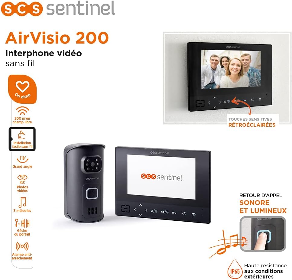 Sentinel AirVisio interphone vidéo sans fil, 200m portée, tactile, alarme