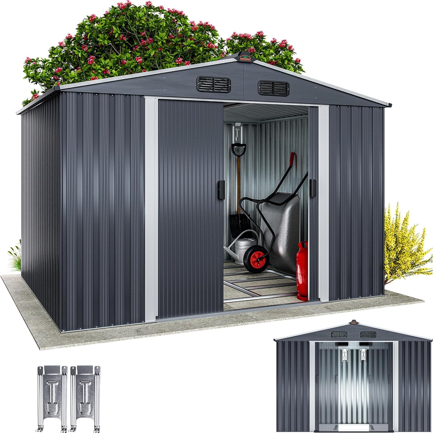 GARDEBRUK abri jardin métal XXL 5m², porte coulissante, fondation incluse