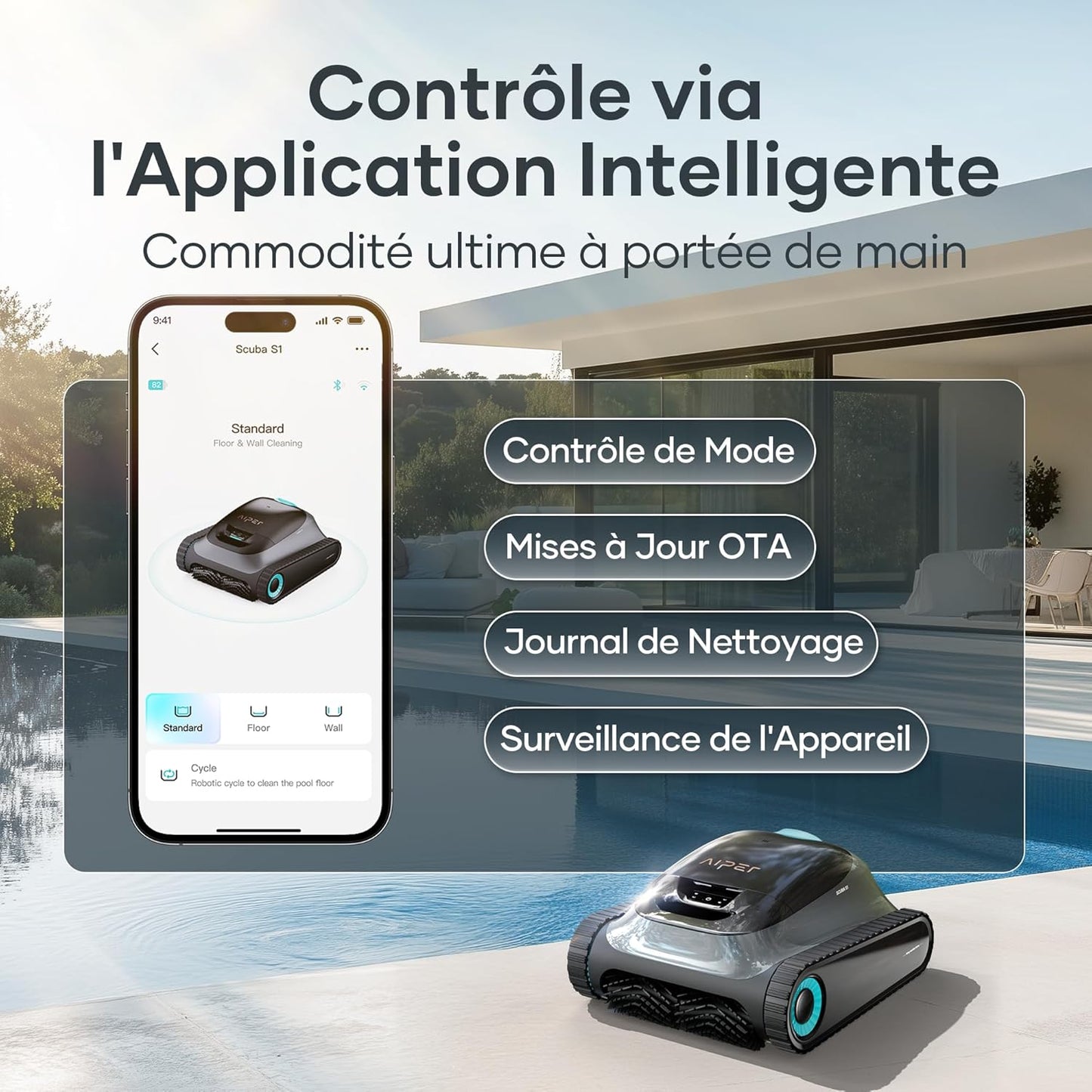 Aiper Scuba S1 robot piscine 2025, 180min, filtrage fin, app, nettoyage intelligent