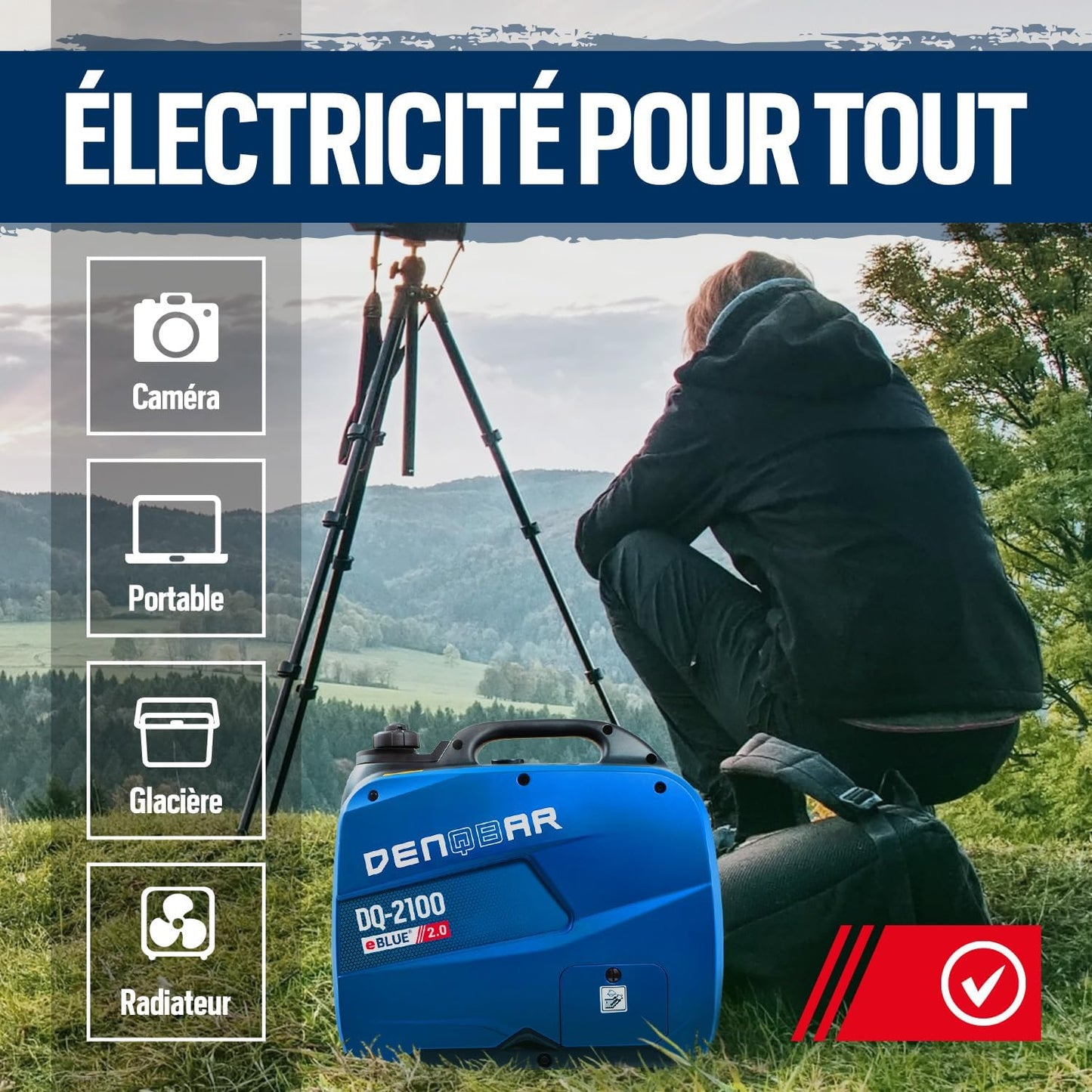 DENQBAR groupe électrogène inverter 2100W, silencieux, camping, secours