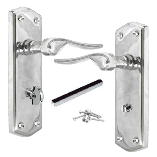 Poignées de porte Stellar à levier à défilement avec serrure de salle de bain interne - Chrome 170 mm x 50 mm