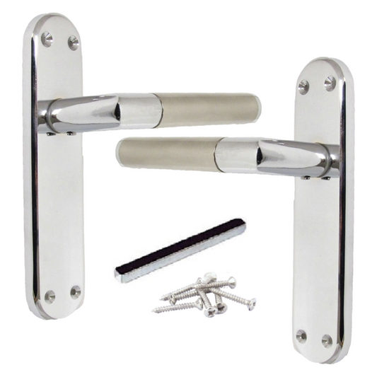Poignées de porte à levier droit à onglet Duo - Chrome satiné 180 mm x 40 mm