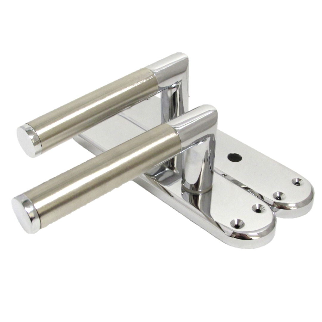 Poignées de porte à onglet, levier droit, serrure de salle de bain, pack duo - Chrome satiné, charnières 180 mm x 40 mm