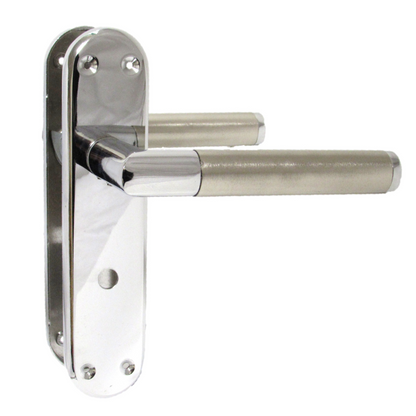 Poignées de porte à onglet, levier droit, serrure de salle de bain, pack duo - Chrome satiné, charnières 180 mm x 40 mm