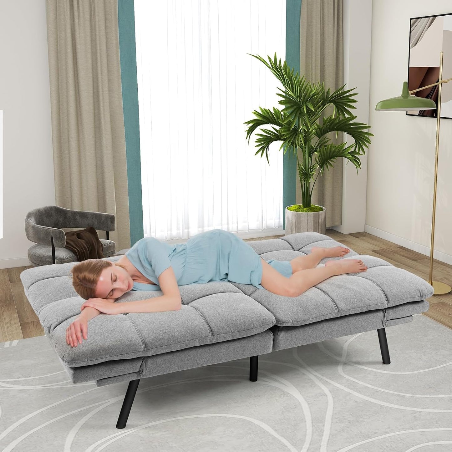 RELAX4LIFE canapé-lit convertible 5-en-1, accoudoirs/dossier réglables, métal