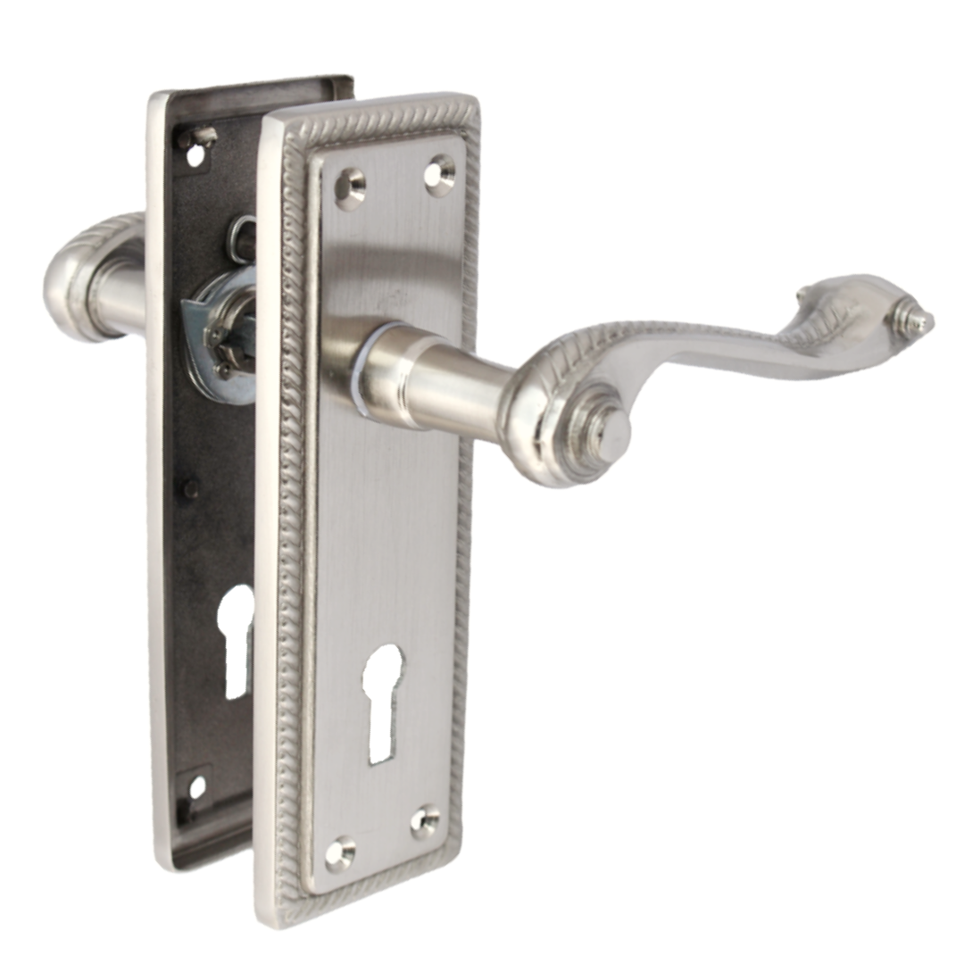 Poignées de porte à levier style géorgien, bord cordé, satiné, 150 mm x 50 mm