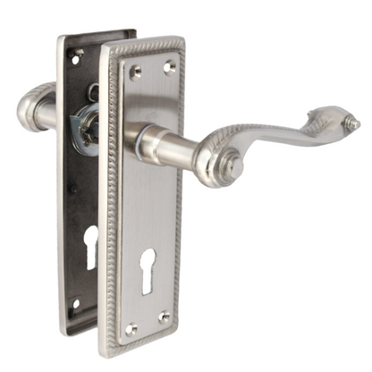 Poignées de porte à levier style géorgien, bord cordé, satiné, 150 mm x 50 mm