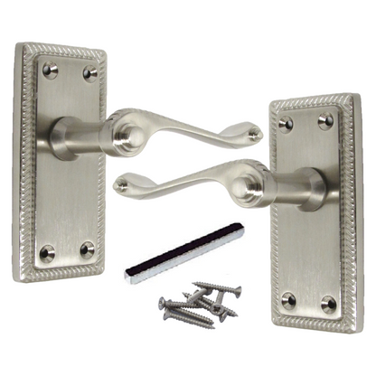 Poignées de porte à levier style géorgien, bord cordé - Satin 110 mm x 50 mm