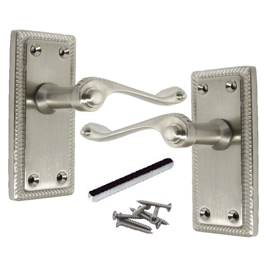 Poignées de porte à levier style géorgien, bord cordé - Satin 110 mm x 50 mm