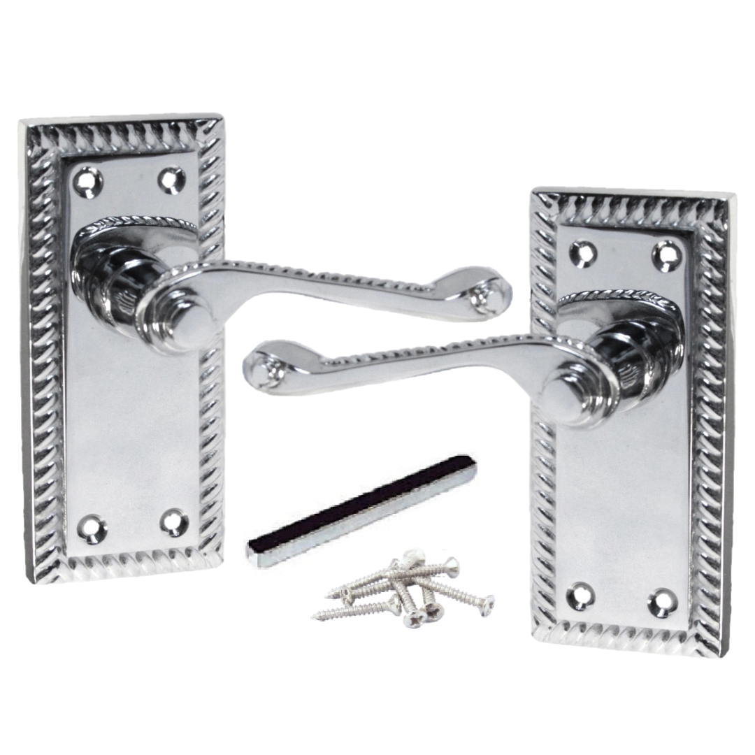 Poignées de porte à levier style géorgien avec bord cordé - Chrome 110 mm x 50 mm