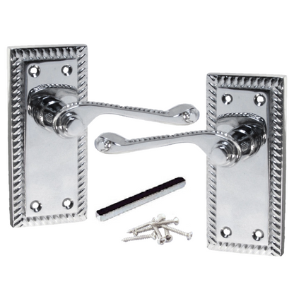 Poignées de porte à levier style géorgien avec bord cordé - Chrome 110 mm x 50 mm