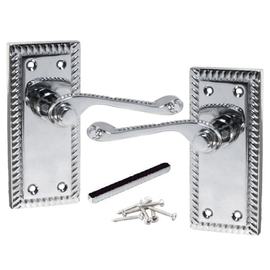 Poignées de porte à levier style géorgien avec bord cordé - Chrome 110 mm x 50 mm