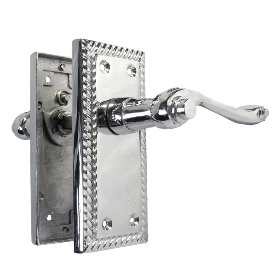 Poignées de porte à levier style géorgien avec bord cordé - Chrome 110 mm x 50 mm
