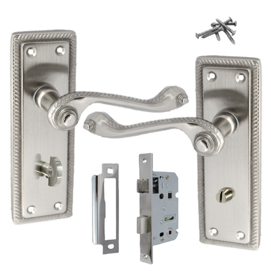 Poignées de porte de salle de bain en satin géorgien AVEC SERRURE