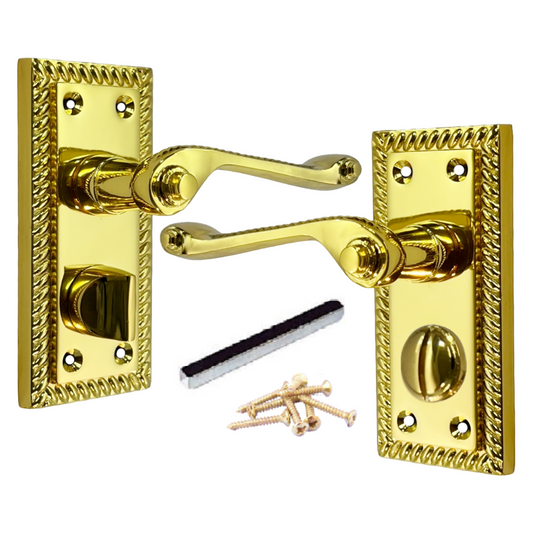 Poignées de porte géorgiennes en laiton pour WC et salle de bain, 108 mm x 48 mm, levier à défilement