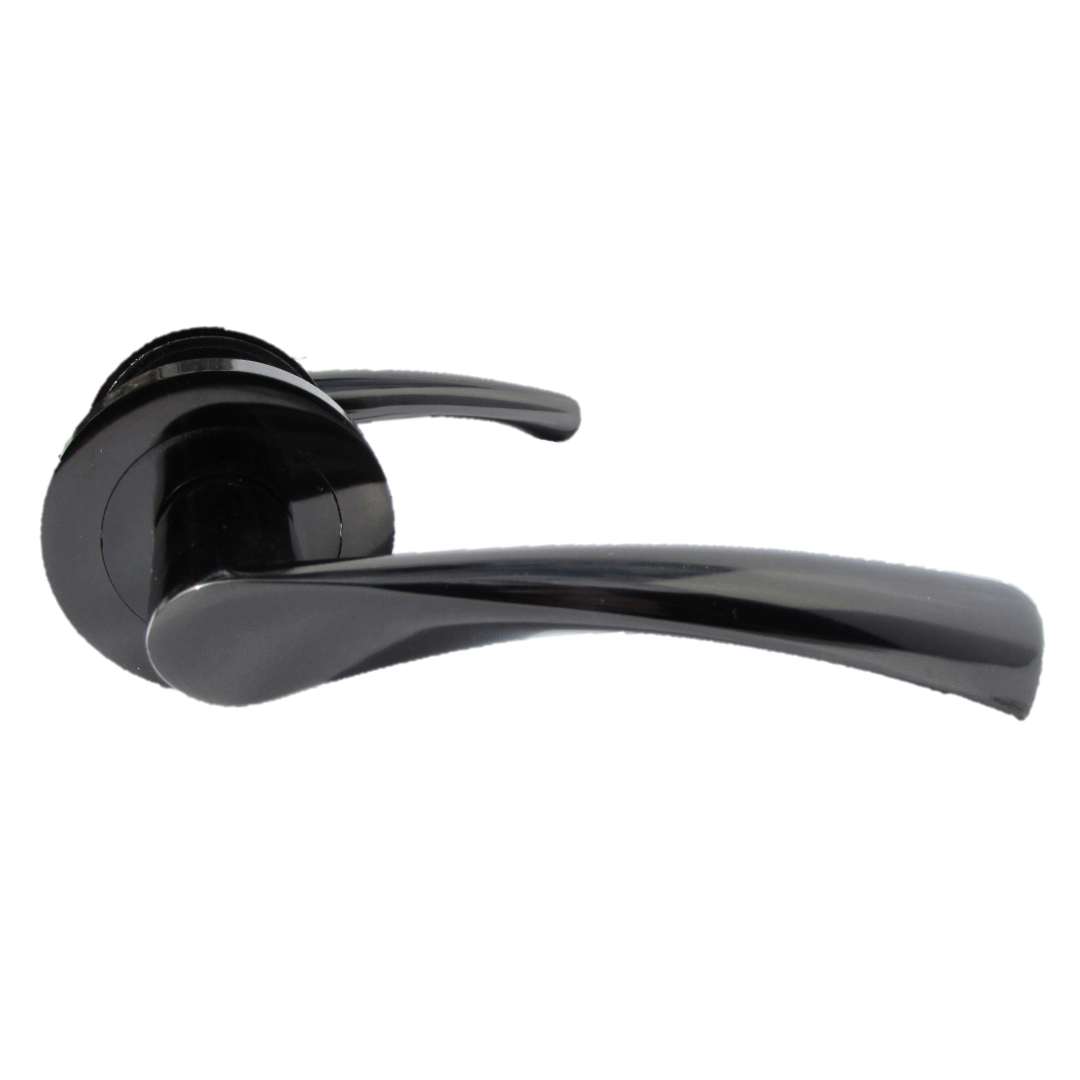 Poignée de porte Astrid à levier tournant sur rosace - Loquet en nickel noir 120 mm
