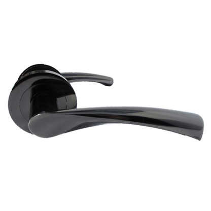 Poignée de porte Astrid à levier tournant sur rosace - Loquet en nickel noir 120 mm