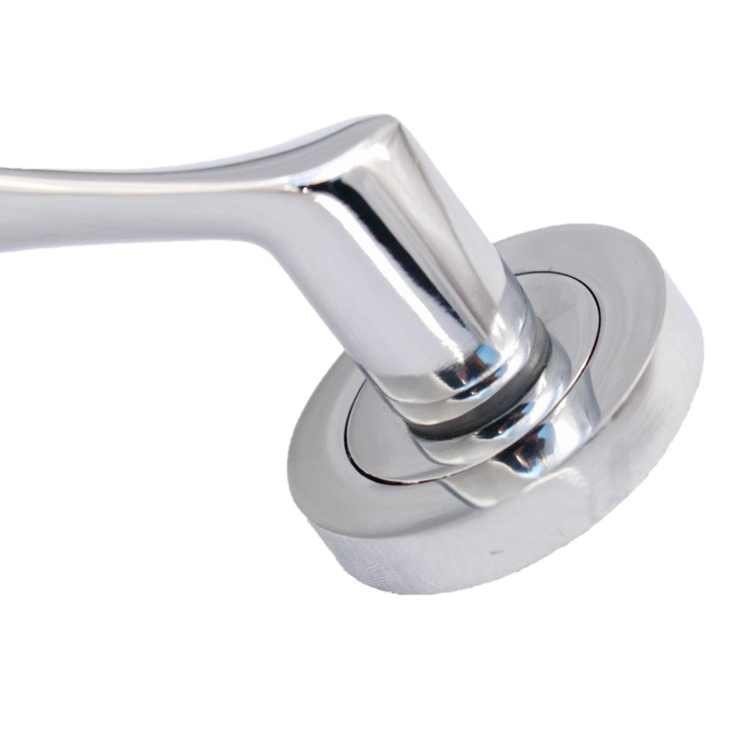 Poignées de porte Astrid à levier tournant sur rosace chromée pour salle de bain, 120 mm