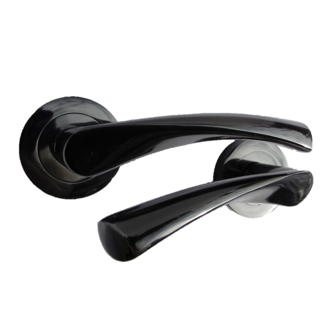 Poignée de porte Astrid à levier tournant sur rosace - Loquet en nickel noir 120 mm
